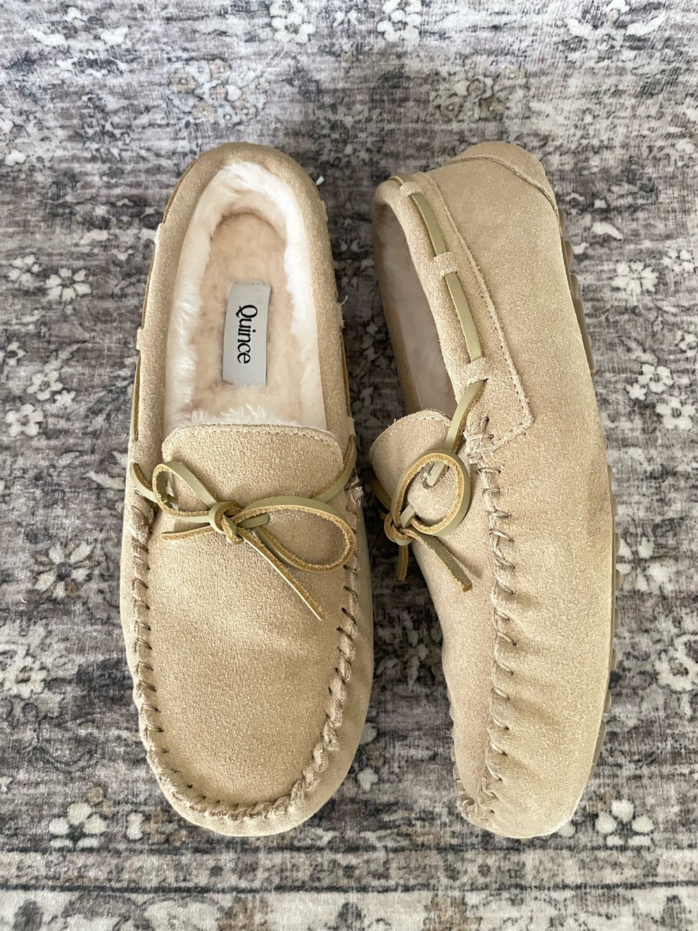 Quince Australian Shearling Moccasin Slipper Tan Suede Size 10‎